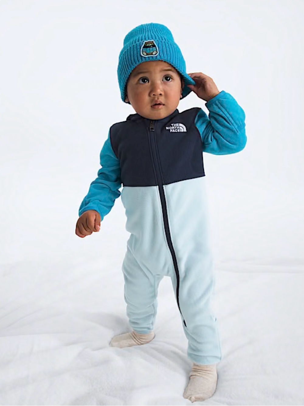 The North Face Two-Tone Blue Fleece One-Piece for Kids